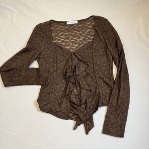 Y2K NWT Good Days Project Y2K Sheer Brown Lace Tie Front Top Size L
